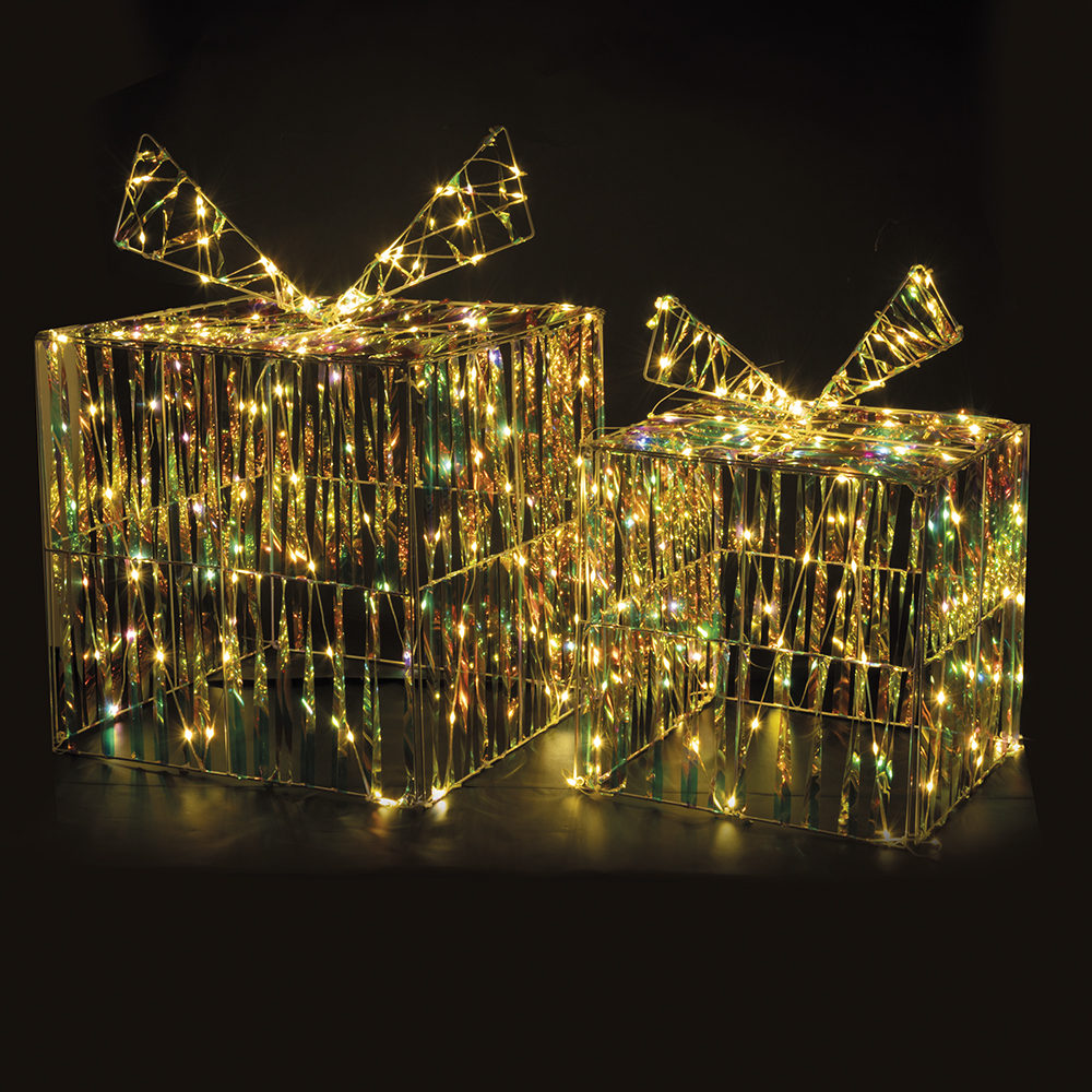Set scatole regalo luminose, 120+100 microled, bianco caldo, Santa's House