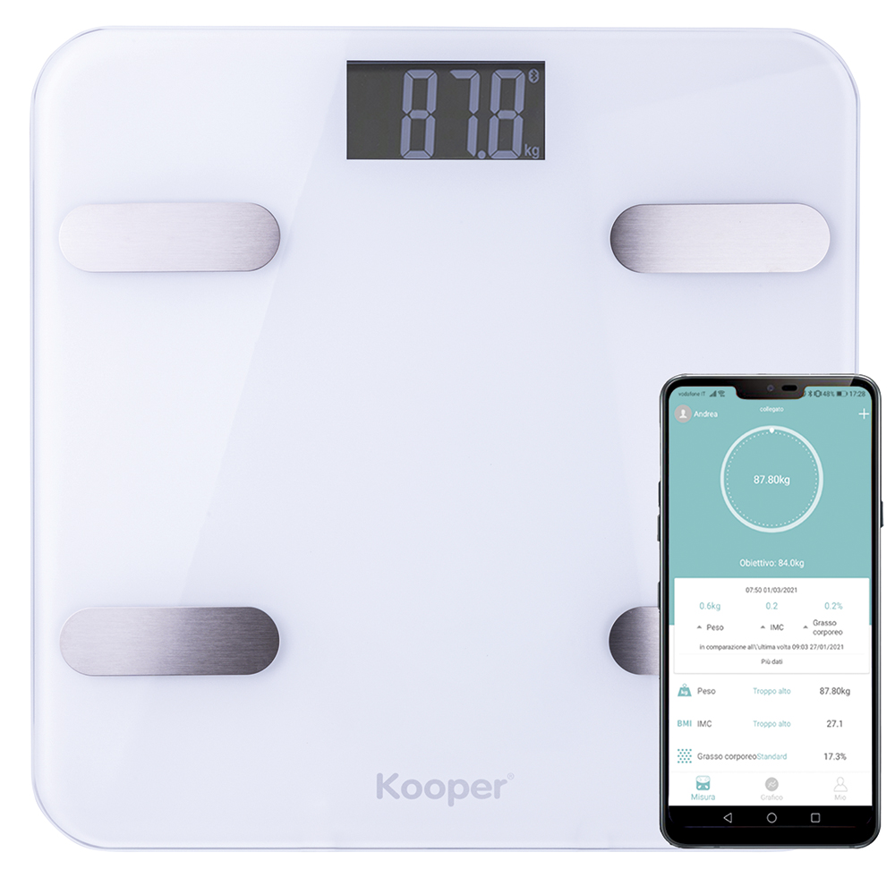 Bilancia Pesapersone analisi corporea, fitdays app, Kooper