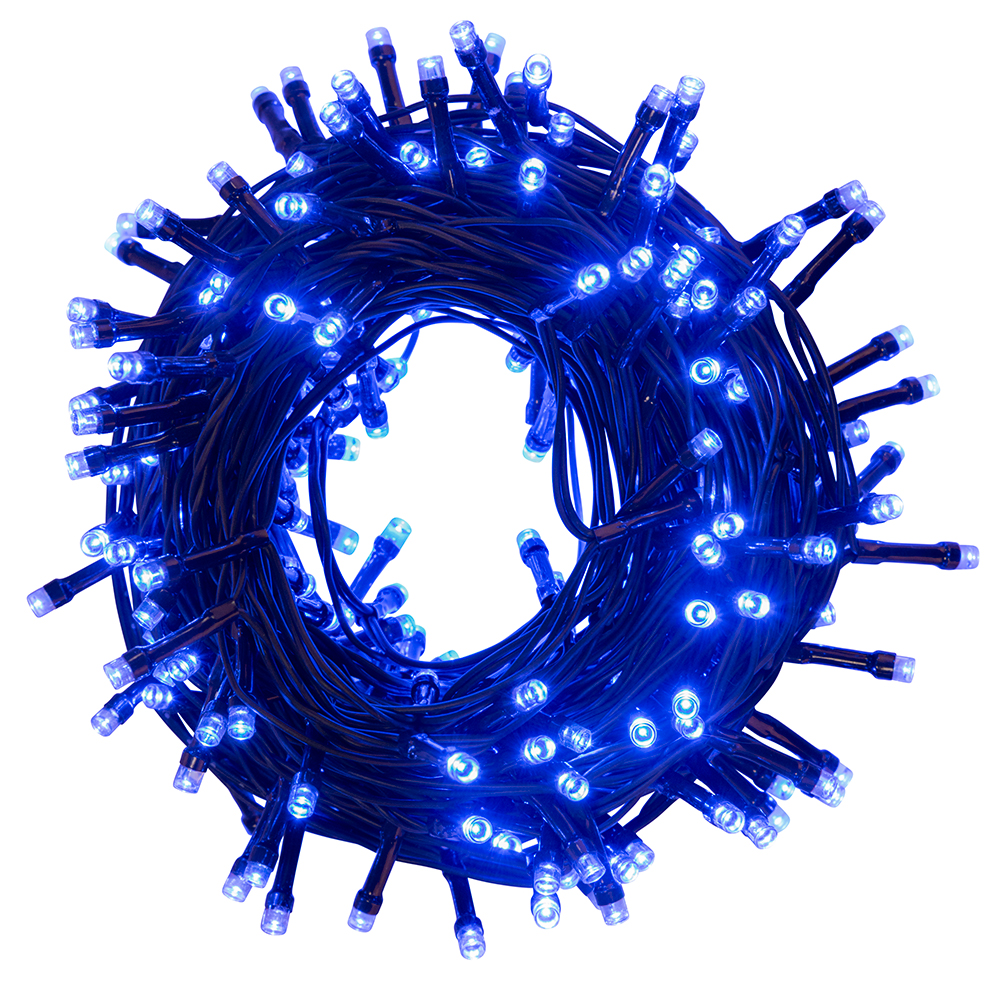 Filo 240 led blu 10,8 m, uso esterno, 8 giochi luce, Santa's House