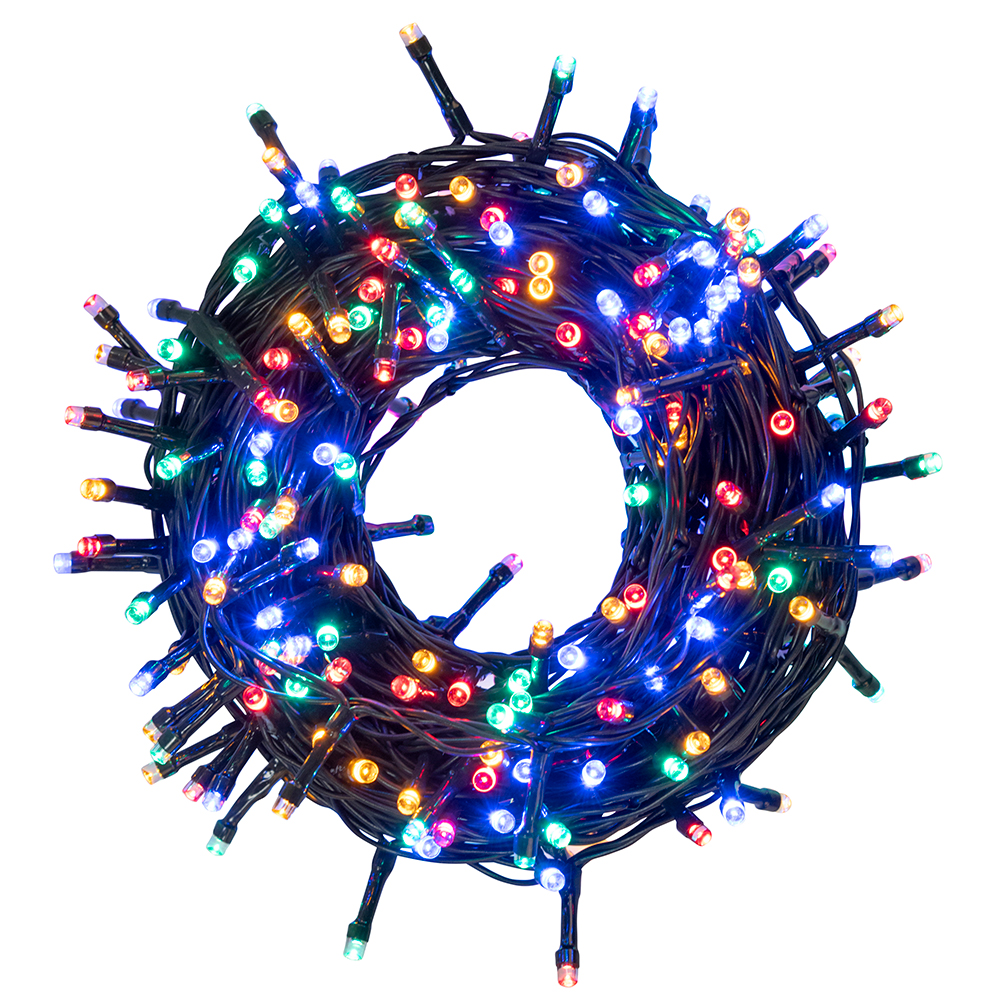 Filo 300 led multicolor13,5 m, uso esterno, 8 giochi luce, Santa's House