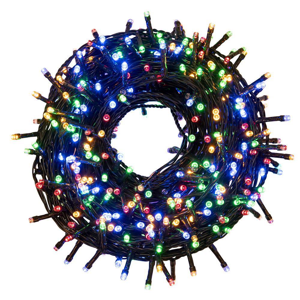 Filo 500 led multicolor 22,5 m, uso esterno, 8 giochi luce, Santa's House