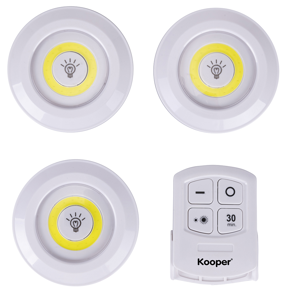 Set 3 luci con telecomando, a batteria, bianco, Kooper