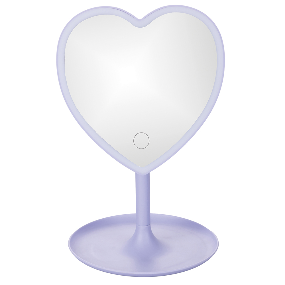Specchio make-up cuore, con led, touch, lilla, Vanity