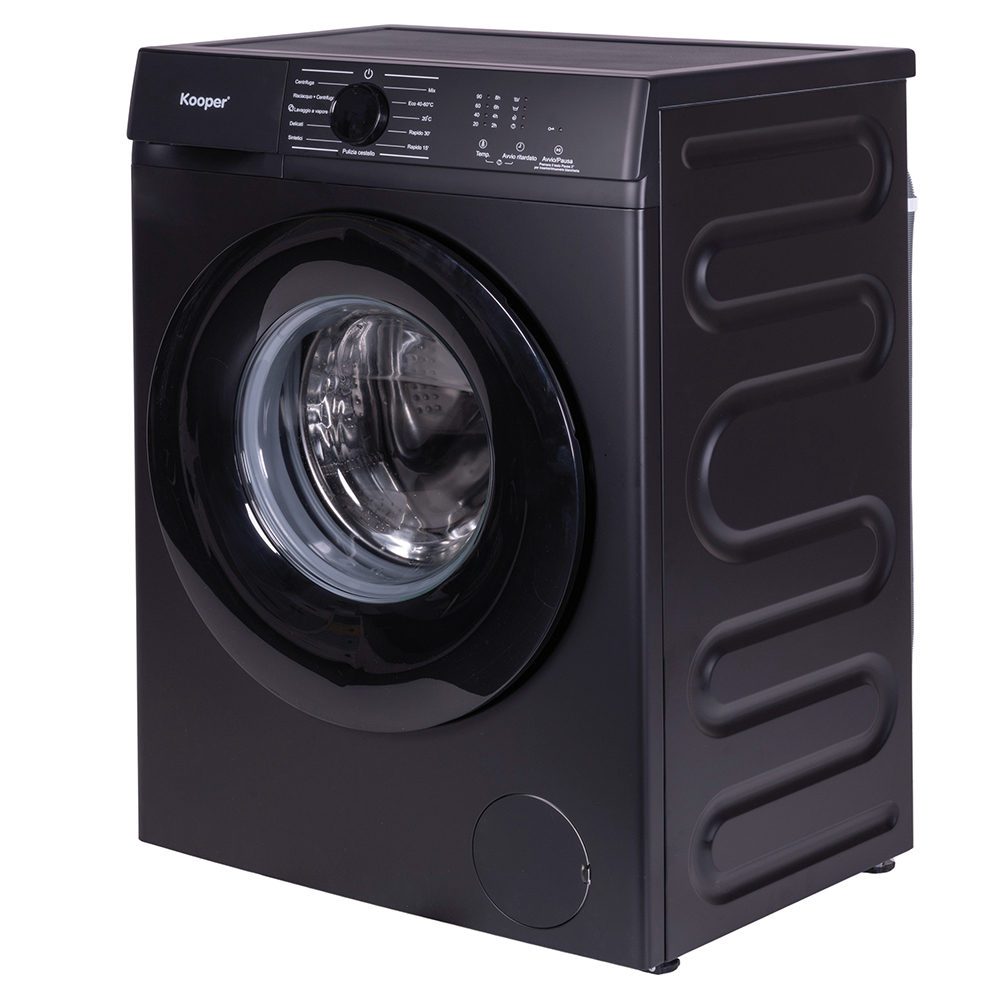 Lavatrice 10 Kg slim, 11 programmi automatici, nero, Kooper