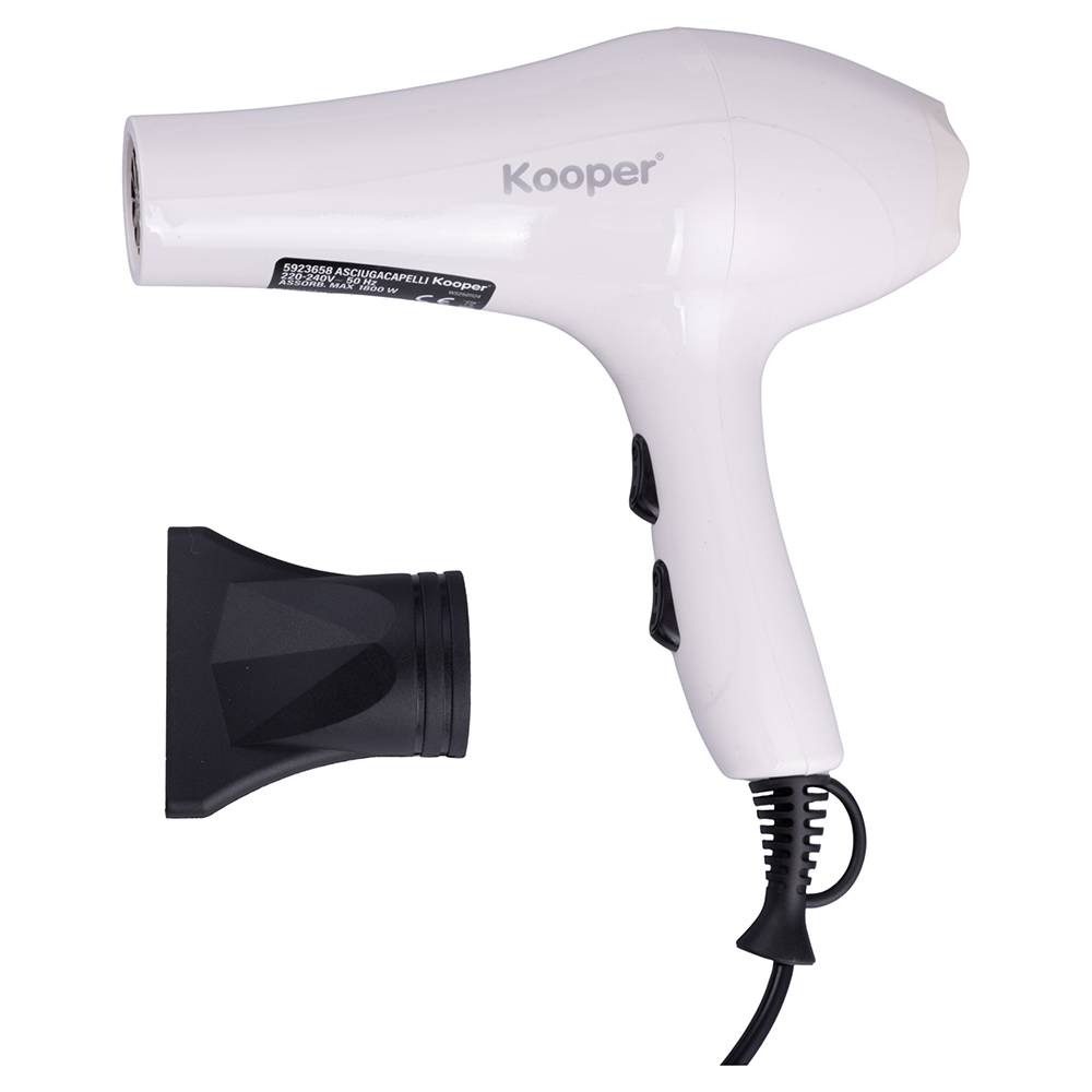Asciugacapelli 1800 W, 2 velocità, bianco, Kooper
