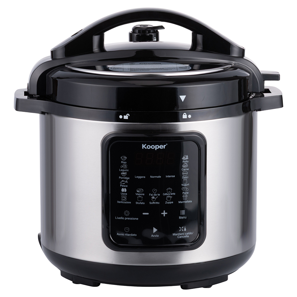 Pentola a pressione elettrica 6 L in acciaio inox, 18 programmi preimpostati, 1000 W, Kooper