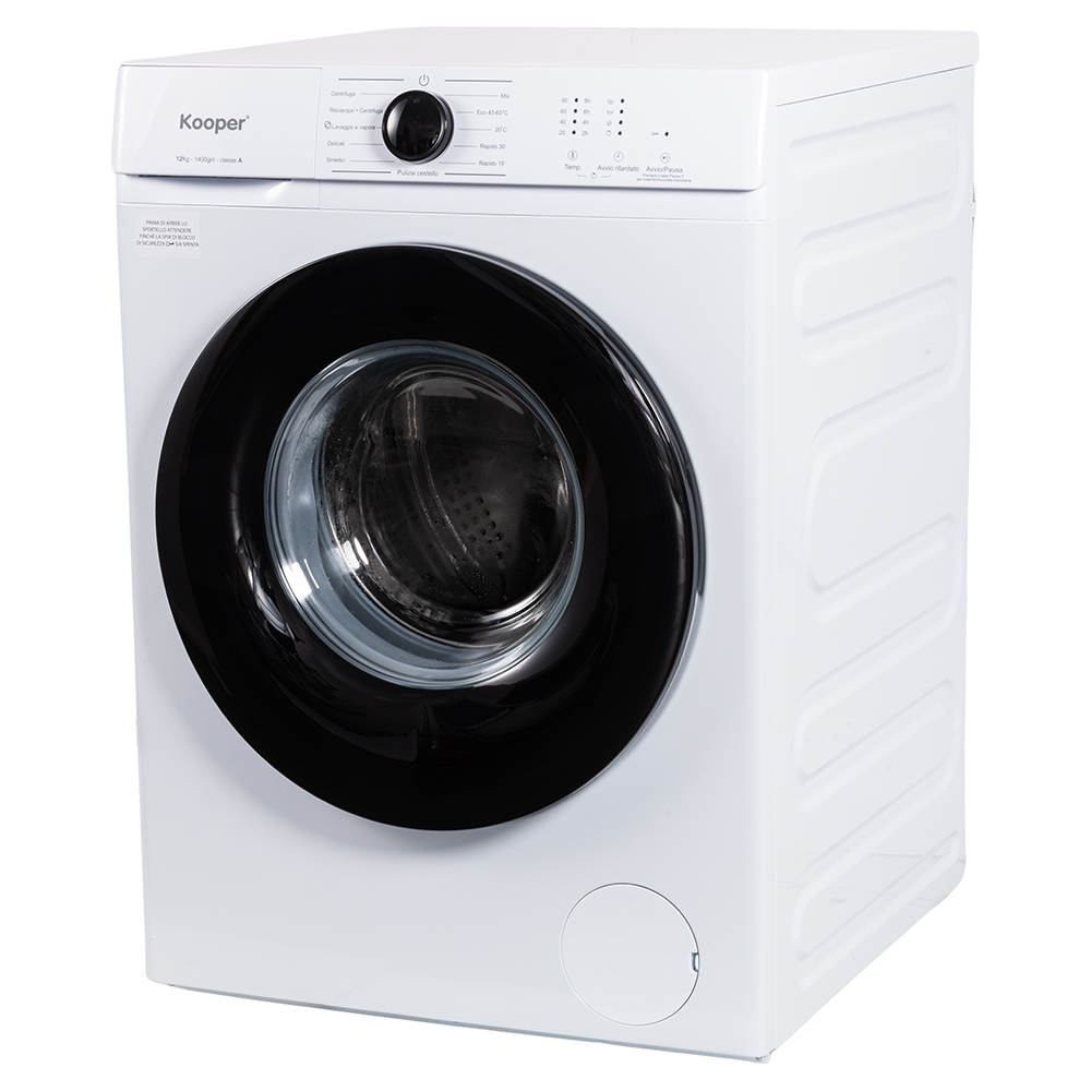 Lavatrice 12 Kg slim, 11 programmi automatici 1400 RPM, bianco, Kooper