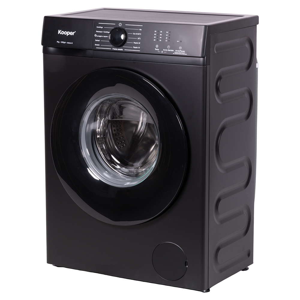 Lavatrice 7 Kg slim, 11 programmi automatici 1200 RPM, nero, Kooper