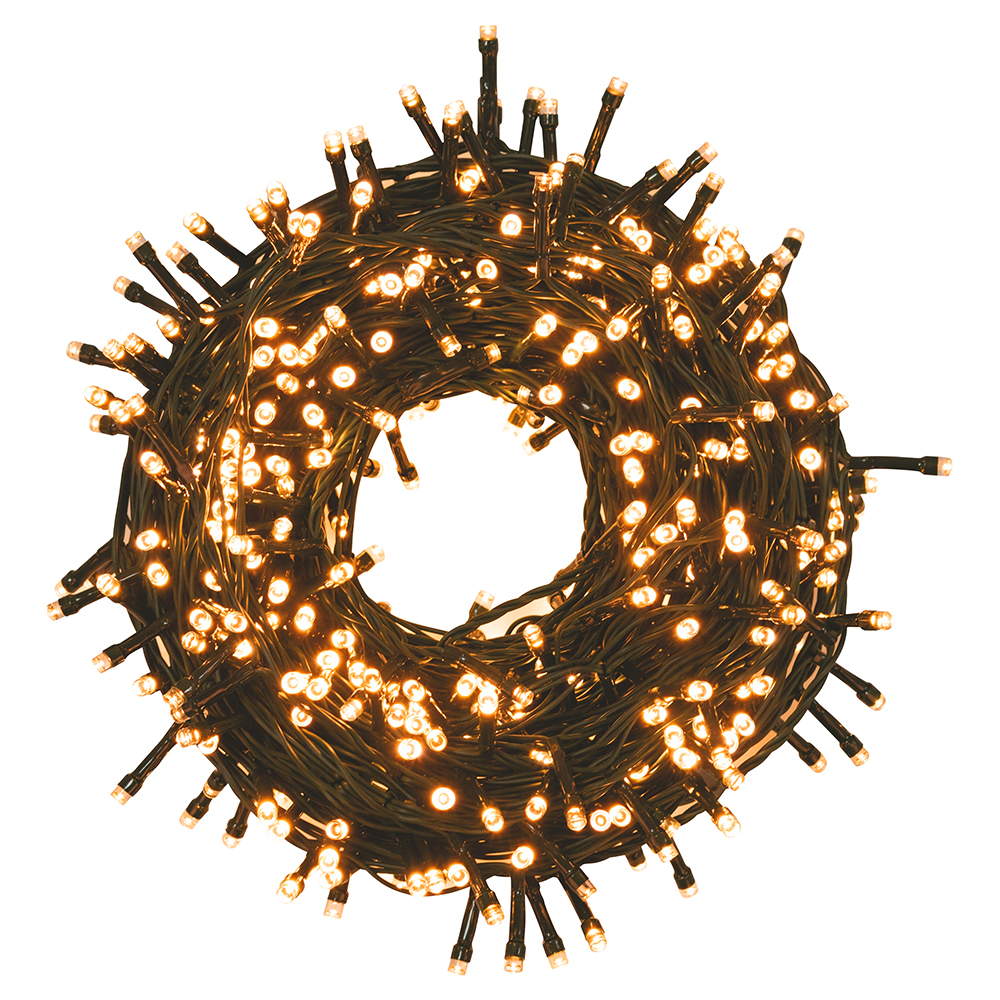 Filo 750 led oro 33,75 m, uso esterno, 8 giochi luce, Santa's House