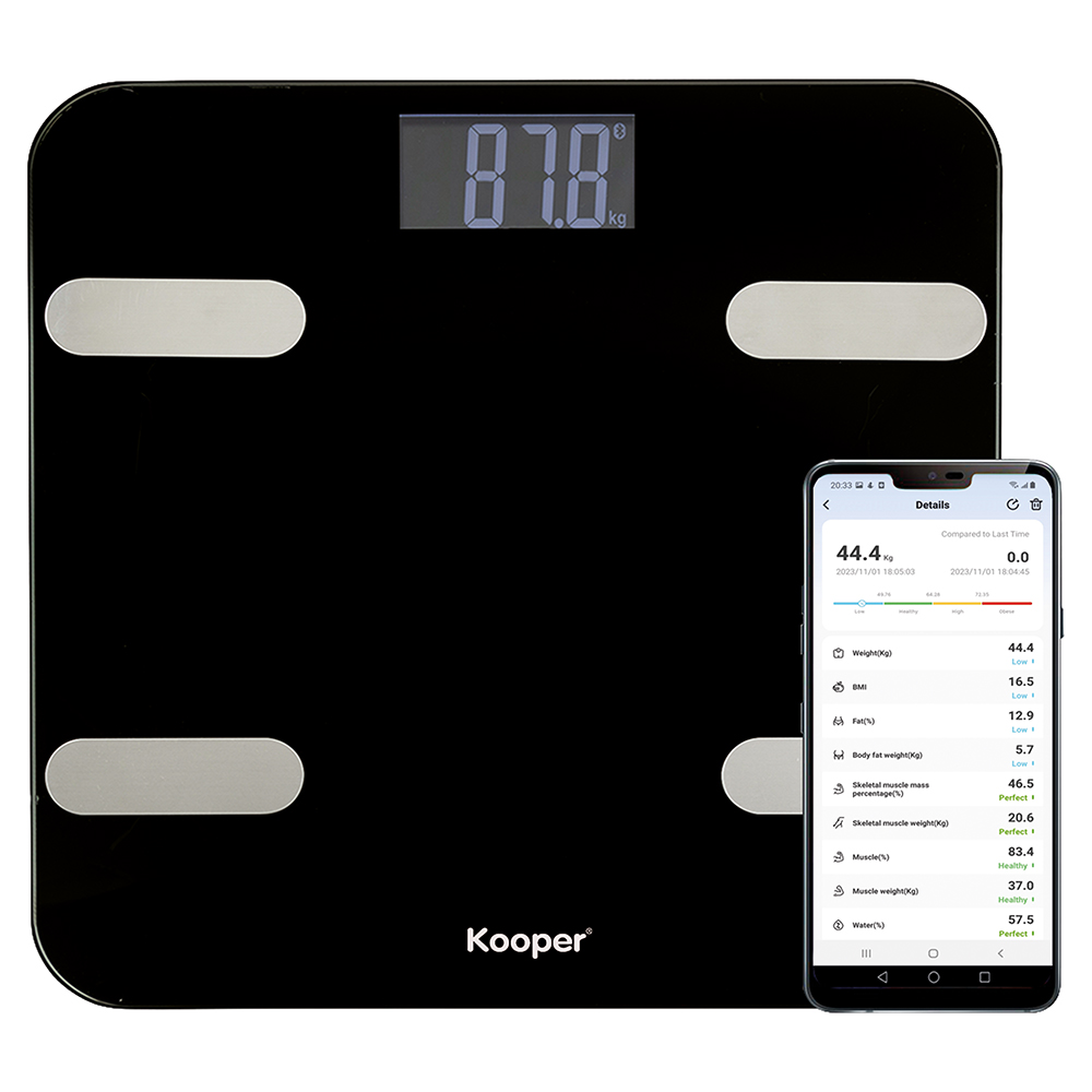 Bilancia Pesapersone analisi corporea, OKOK app, nero, Kooper