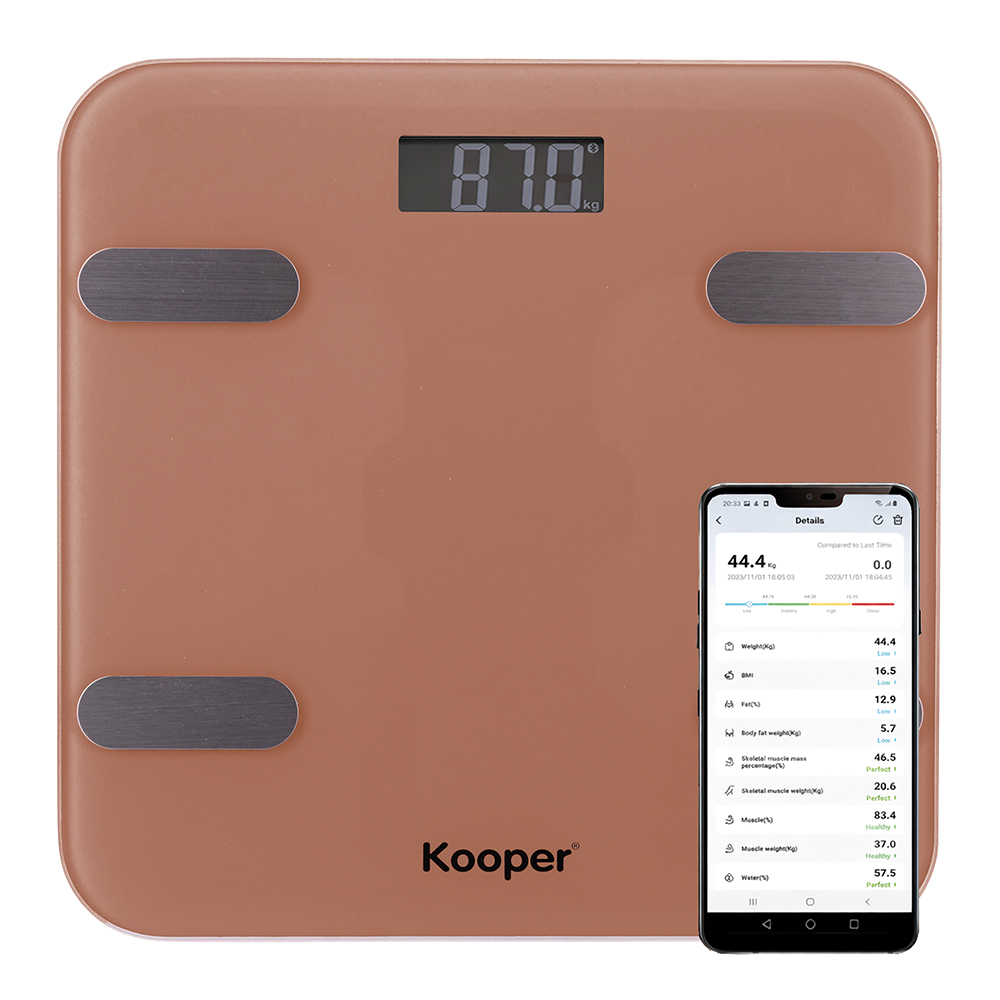 Bilancia Pesapersone analisi corporea, OKOK app, mocha mousse, Kooper